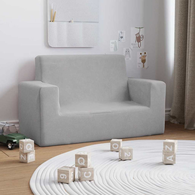2-personers sofa til børn blødt plys lysegrå