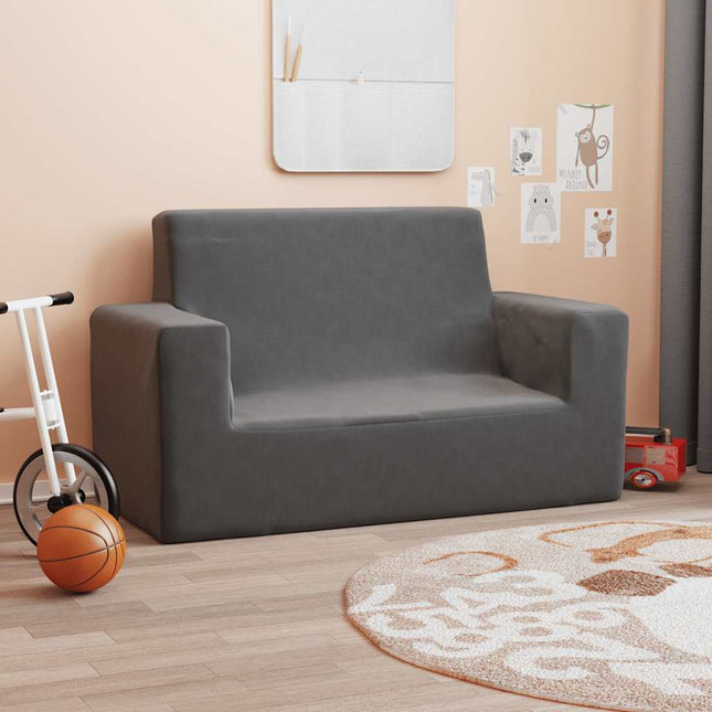 2-personers sofa til børn blødt plys antracitgrå