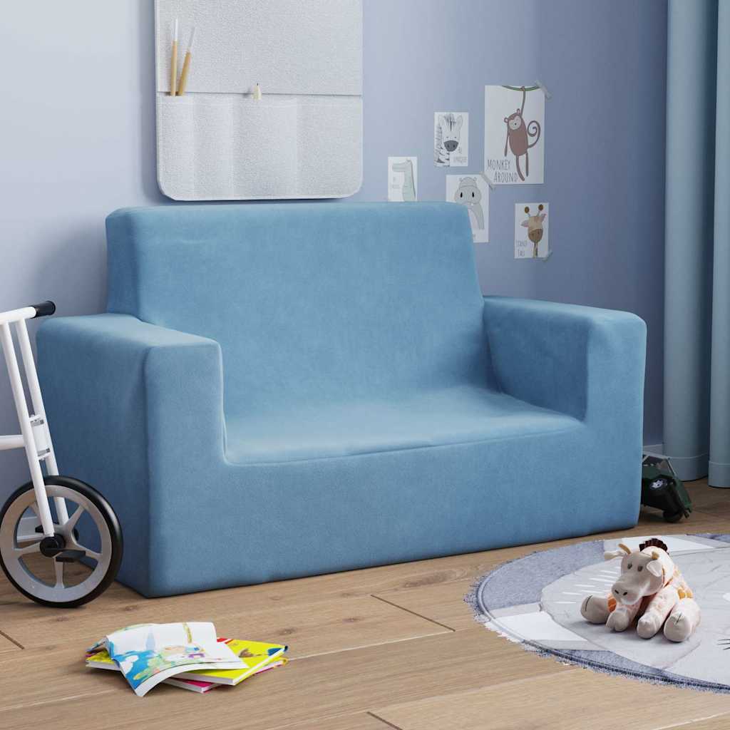 2-personers sofa til børn blødt plys blå