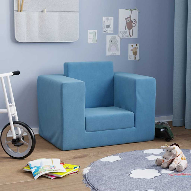 sofaseng til børn blødt plys blå