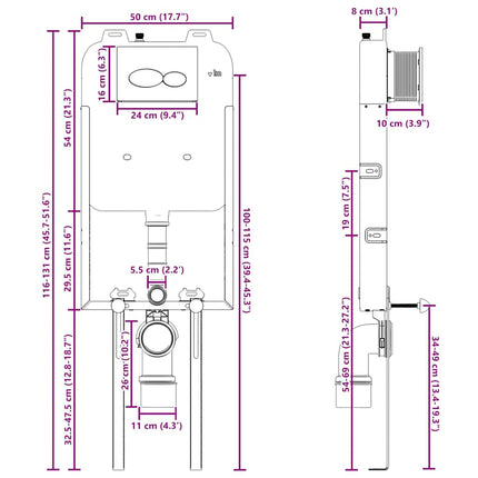 Cisternramme med opbevaring Hvid 50 x 8 x 131 cm Stål