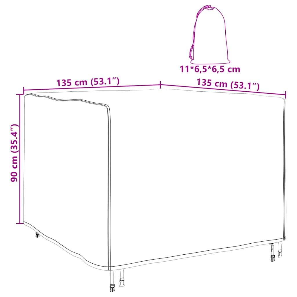 Overtræk til havemøbler Sort 135 x 135 x 90 cm 210D