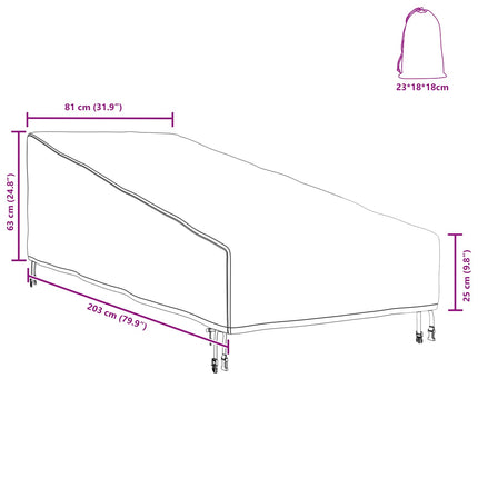 Udendørs møbelovertræk 203 x 81 x 63 cm 210D Oxford Stof Sort