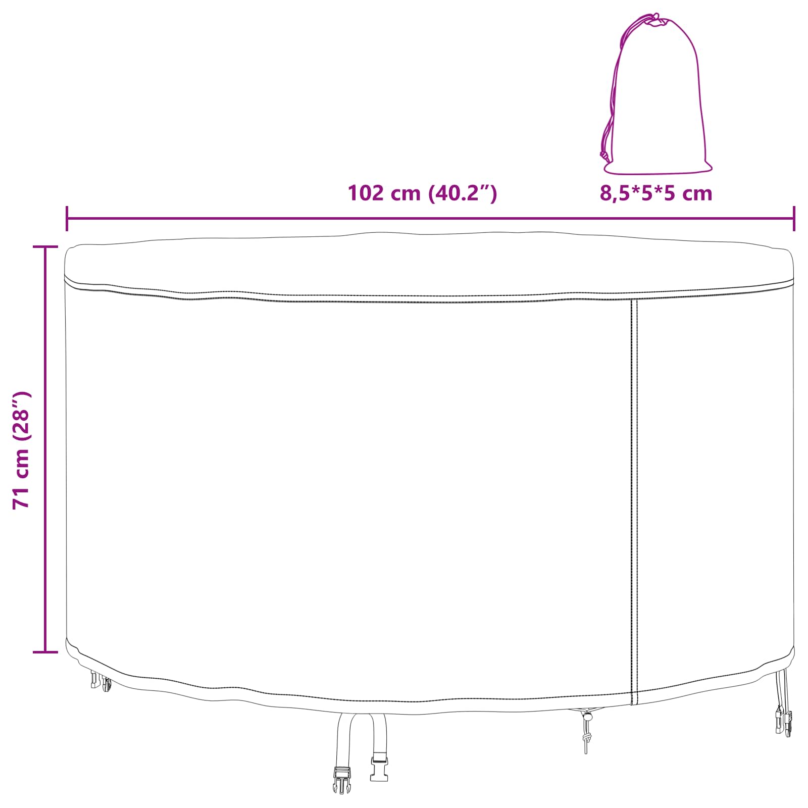 Overtræk til havemøbler Sort 102 x 102 x 71 cm 600D stof