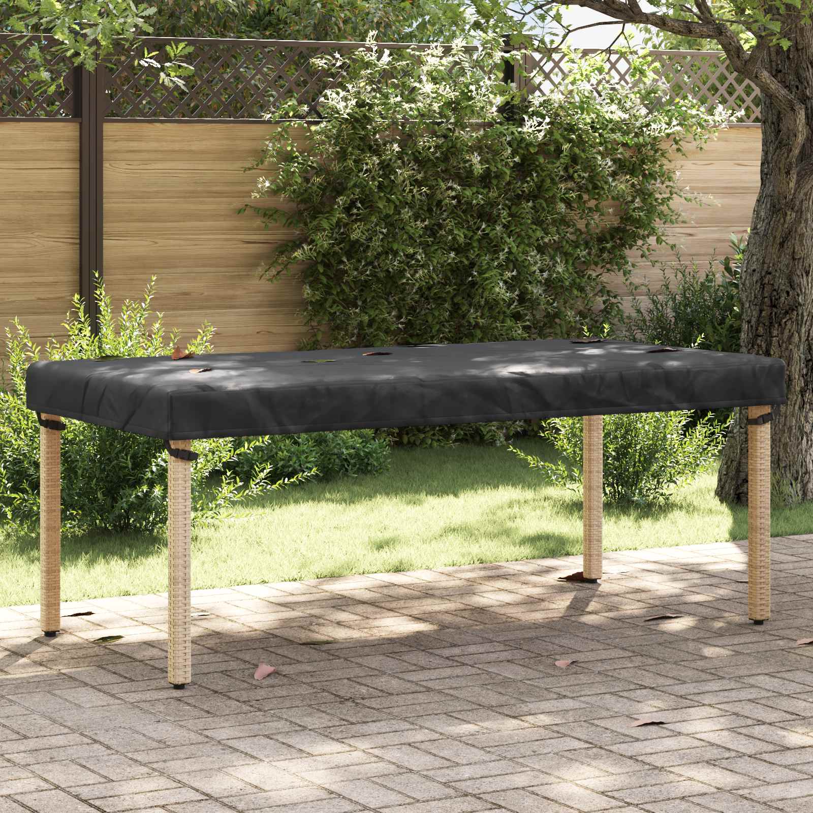 Bordovertræk til havebord - ensfarvet sort stof 202 × 92 × 15 cm