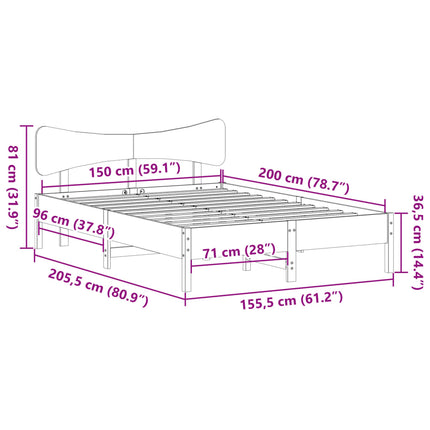 sengeramme uden madras 150x200 cm massivt fyrretræ hvid
