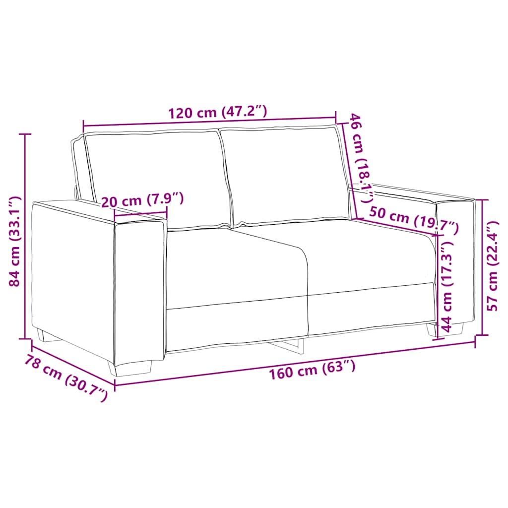 2-personers sofa cremefarvet 120 cm stof