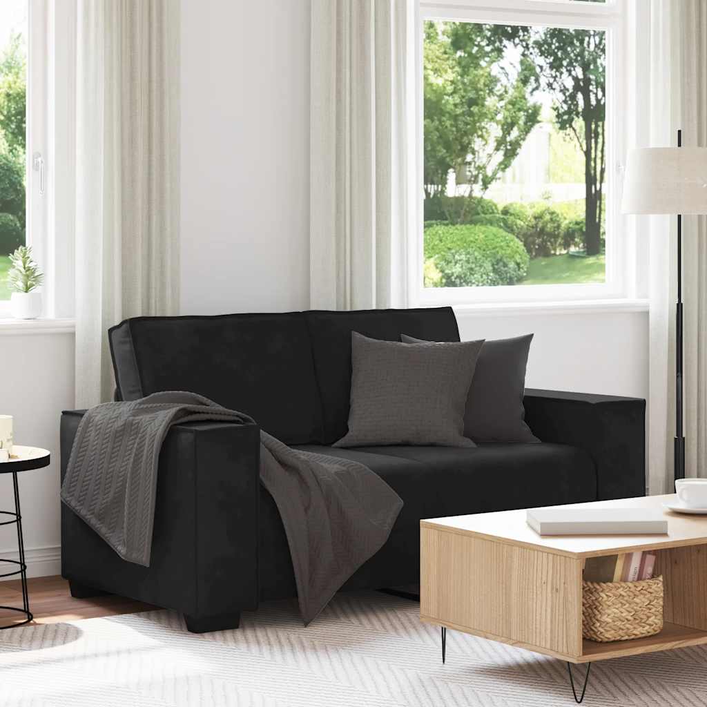 2-personers sofa i fløjl - sort, 160 × 78 × 84 cm