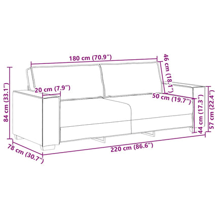3-personers sofa 220x78x84 cm velour lysegrå