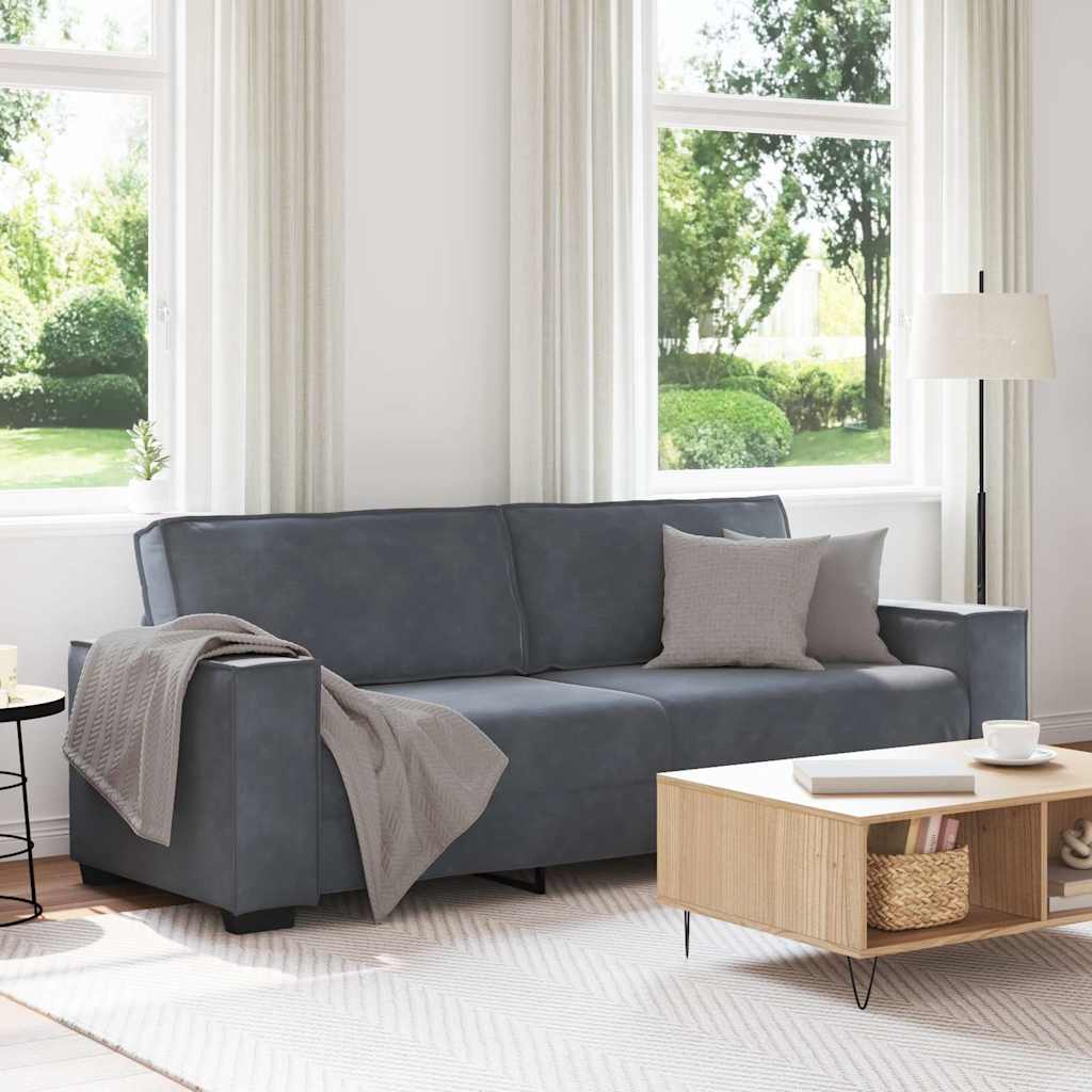 3-personers sofa i fløjl - mørkegrå, 220×78×84 cm