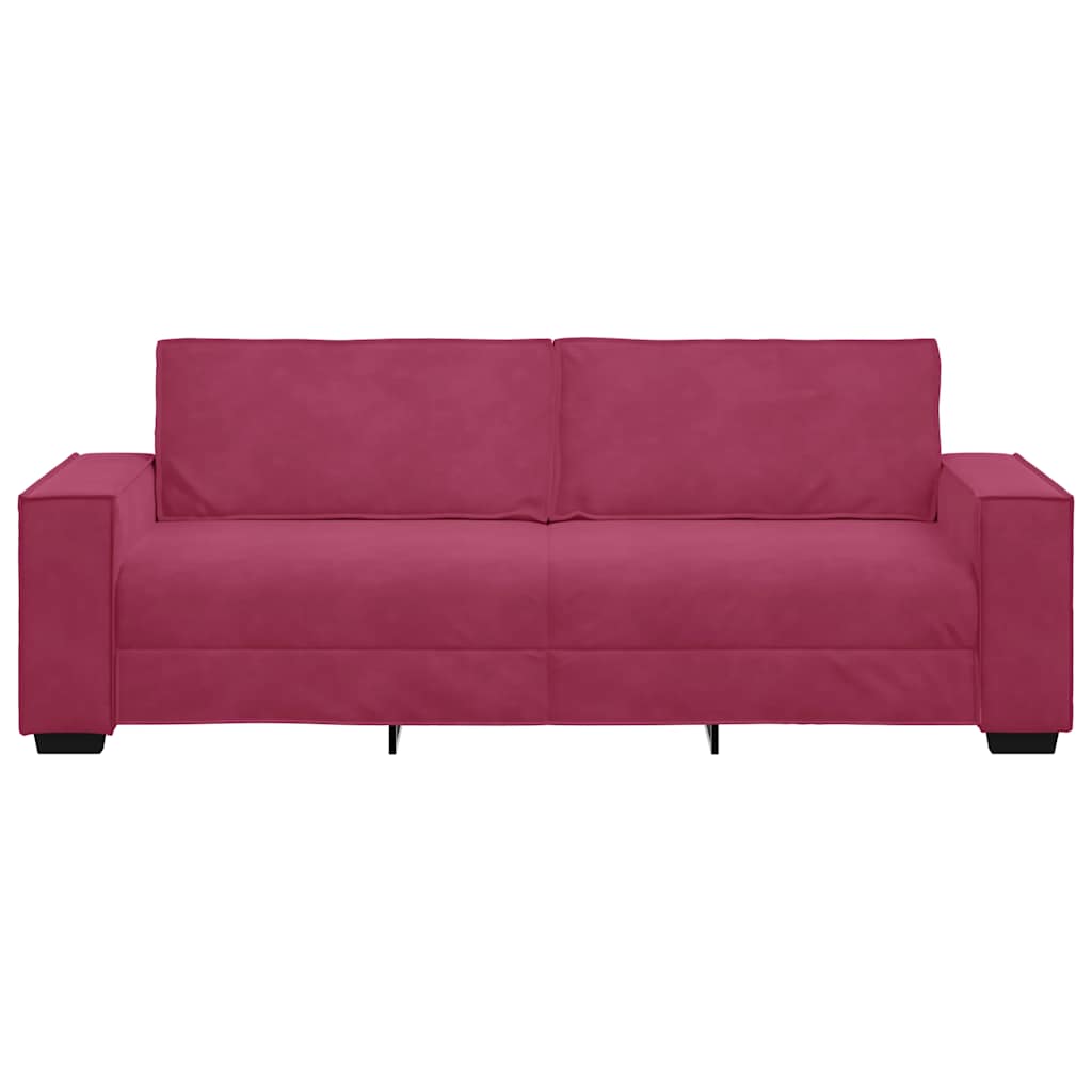 3-personers sofa 180 cm fløjl vinrød
