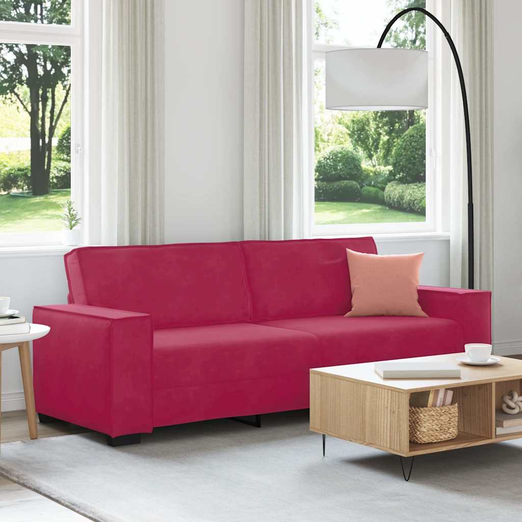 3-personers sofa 220x78x84 cm fløjl vinrød billede