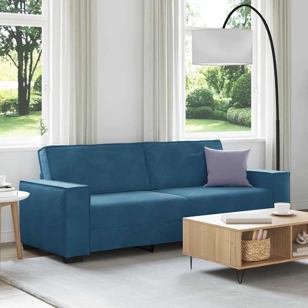 3-personers sofa 180 cm velour blå