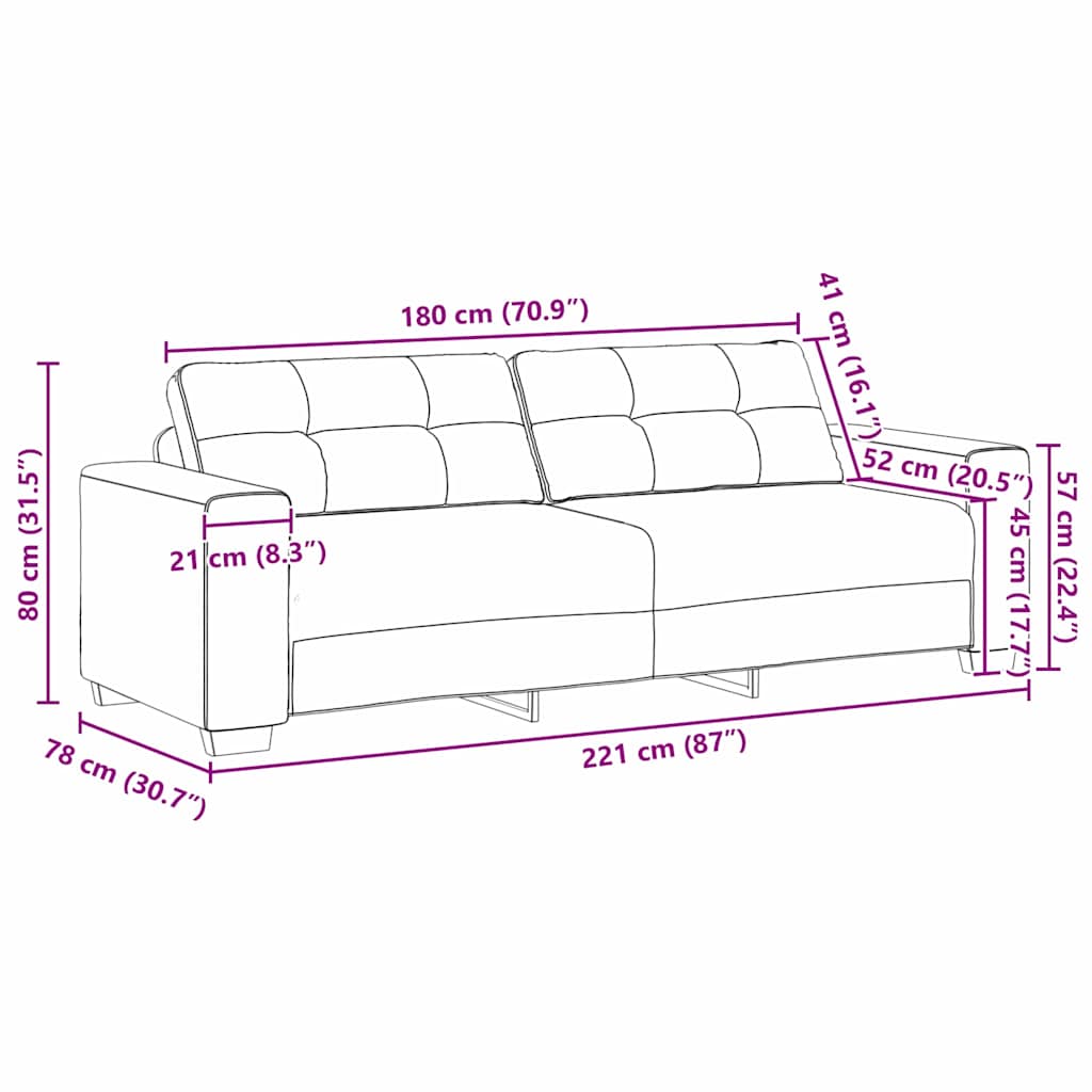 Sofa Beige 221 x 78 x 80 cm Linned-blandet stof