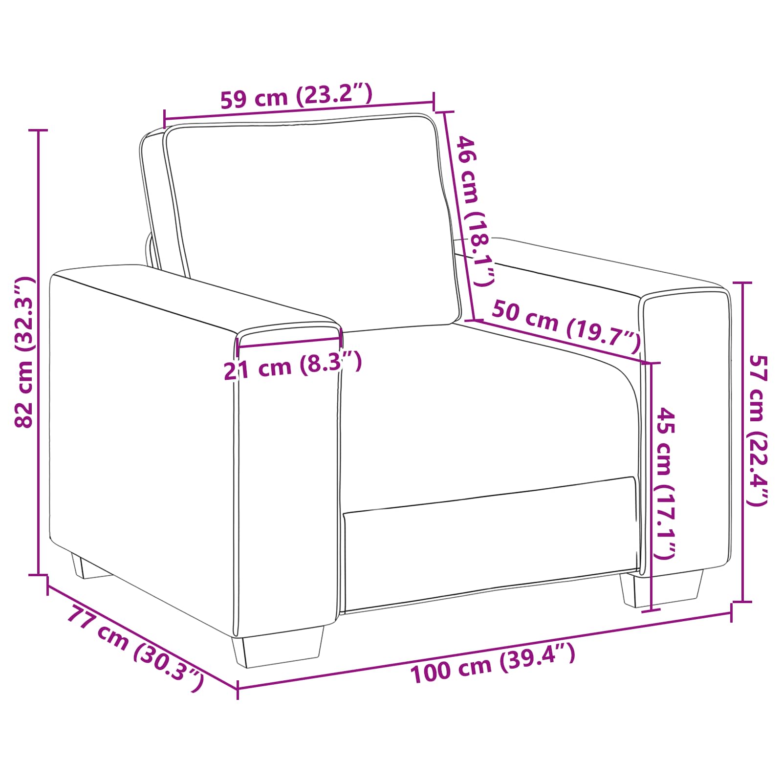 lænestol 60 cm hør