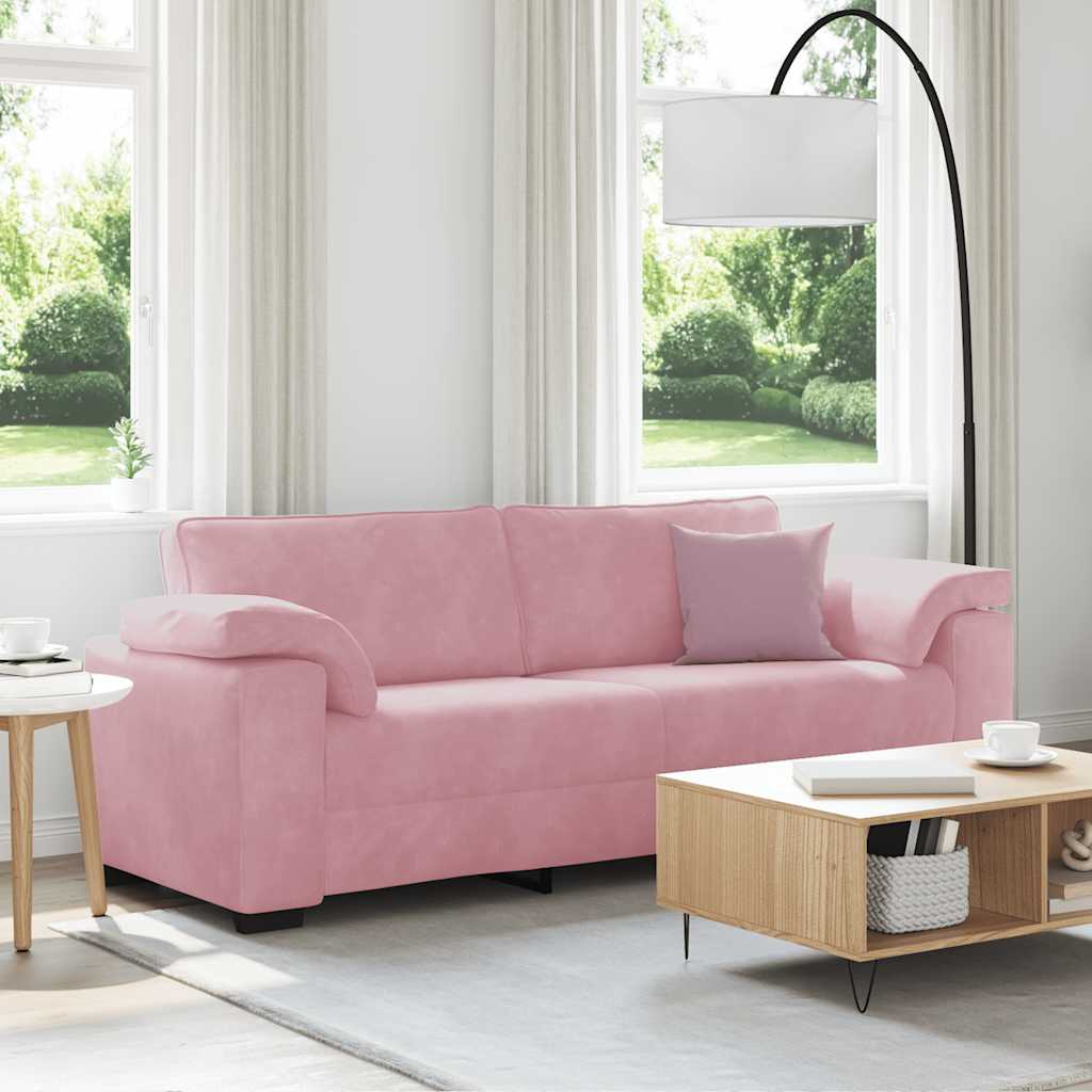 3-personers sofa i fløjl - 220 × 77 × 82 cm, lyserød
