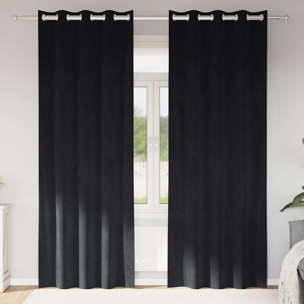 Mørklægningsgardiner 2 pcs Sort 140 x 225 cm Fløjl