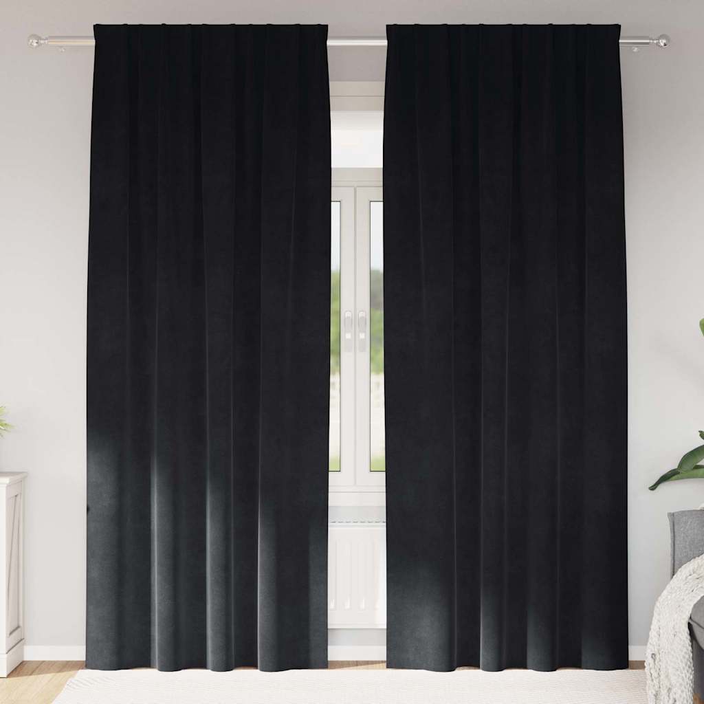 Mørklægningsgardiner 2 pcs Sort 140 x 245 cm Fløjl