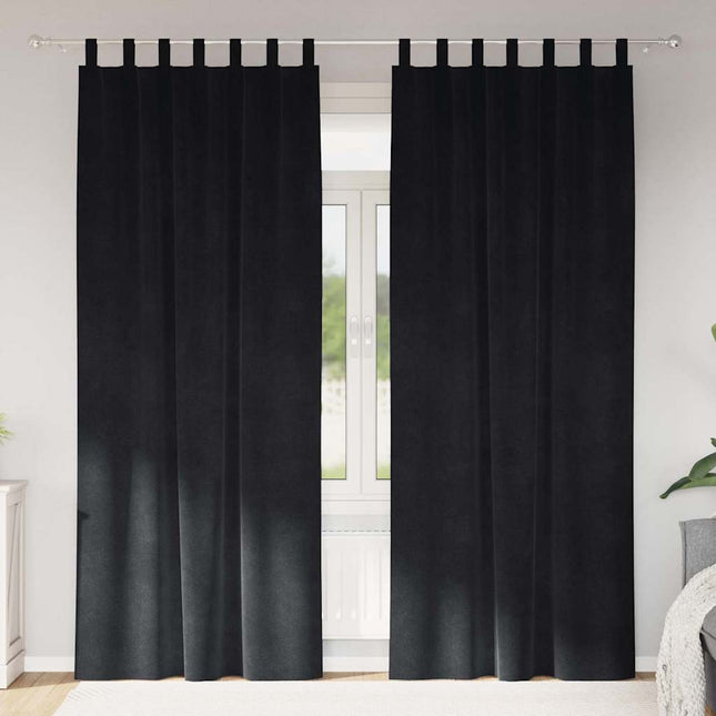 Mørklægningsgardiner 2 pcs Sort 140 x 260 cm Fløjl