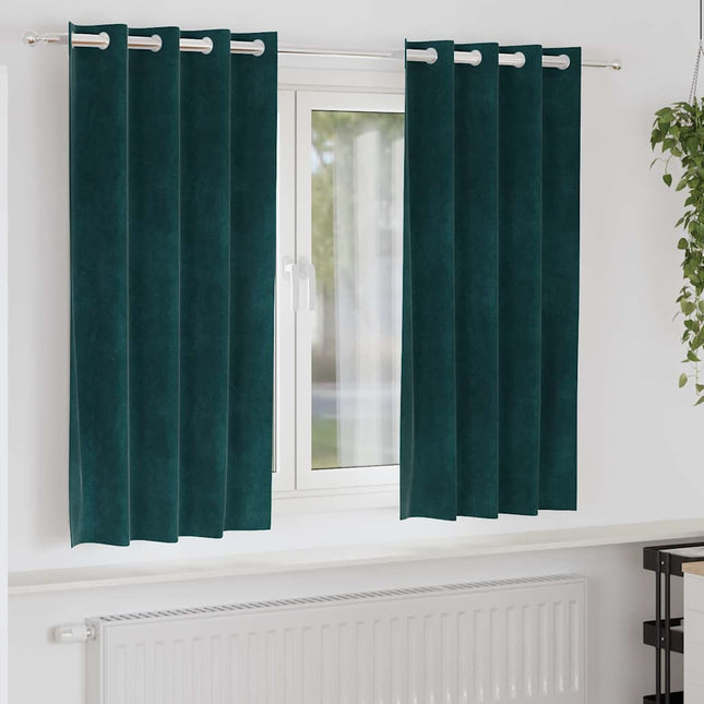 Mørklægningsgardiner 2 pcs Mørkegrøn 140 x 175 cm Fløjl