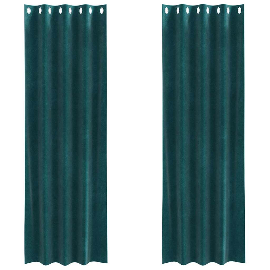 Mørklægningsgardiner 2 pcs Mørkegrøn 140 x 225 cm Fløjl