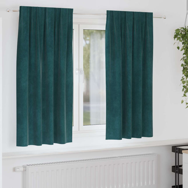 Mørklægningsgardiner 2 pcs Mørkegrøn 140 x 175 cm Fløjl
