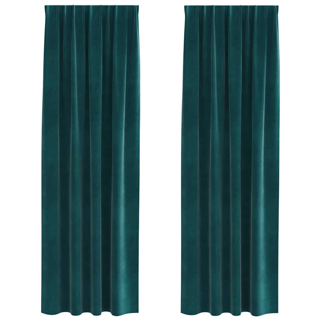 Mørklægningsgardiner 2 pcs Mørkegrøn 140 x 225 cm Fløjl