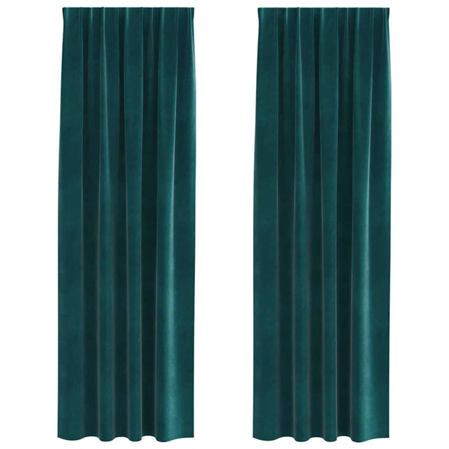 Mørklægningsgardiner 2 pcs Mørkegrøn 140 x 225 cm Fløjl