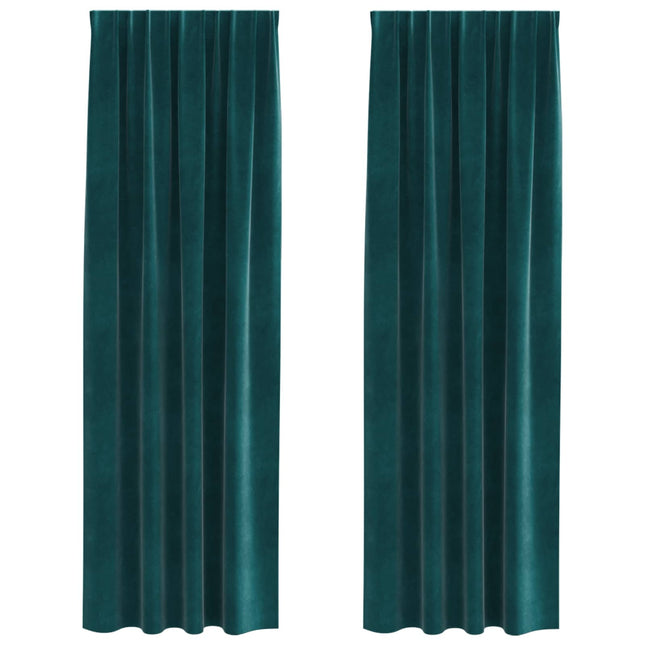 Mørklægningsgardiner 2 pcs Mørkegrøn 140 x 260 cm Fløjl