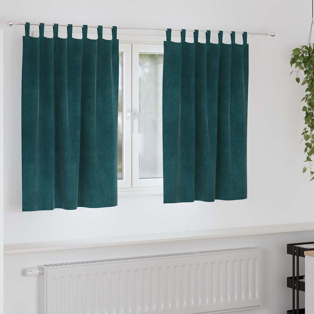 Mørklægningsgardiner 2 pcs Mørkegrøn 140 x 140 cm Fløjl