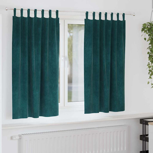 Mørklægningsgardiner 2 pcs Mørkegrøn 140 x 175 cm Fløjl