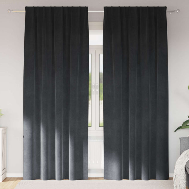 Mørklægningsgardiner 2 pcs Lysegrå 140 x 225 cm Fløjl