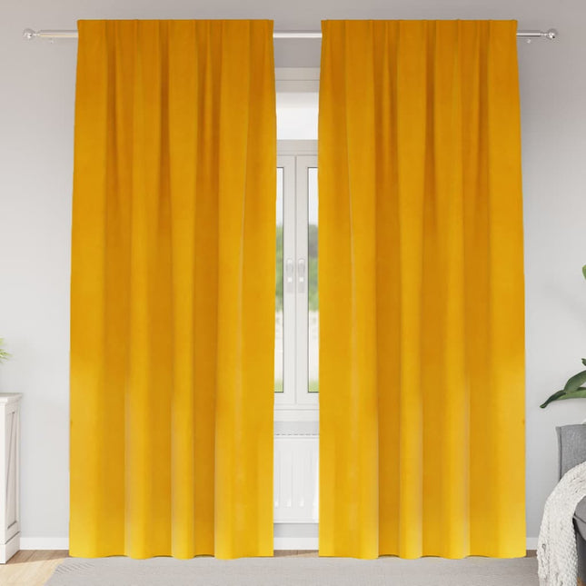 Mørklægningsgardiner 2 pcs Sennepsgul 140 x 225 cm Fløjl