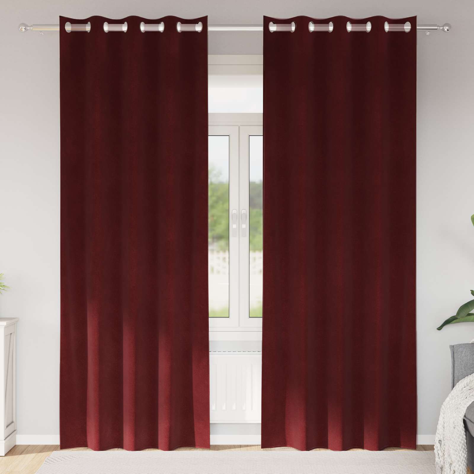 Mørklægningsgardiner 2 pcs Vinrød 140 x 245 cm Fløjl