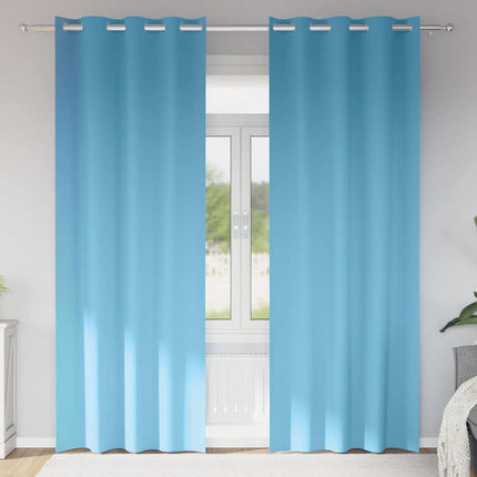 Mørklægningsgardiner med ringe 2 stk. Lyseblå 225 x 140 cm