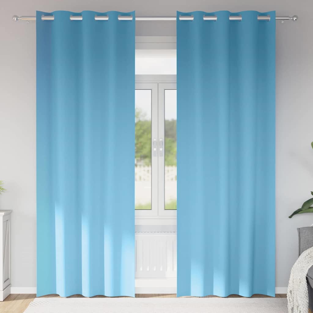 Mørklægningsgardiner med ringe 2 pcs Lys blå 260 x 140 cm