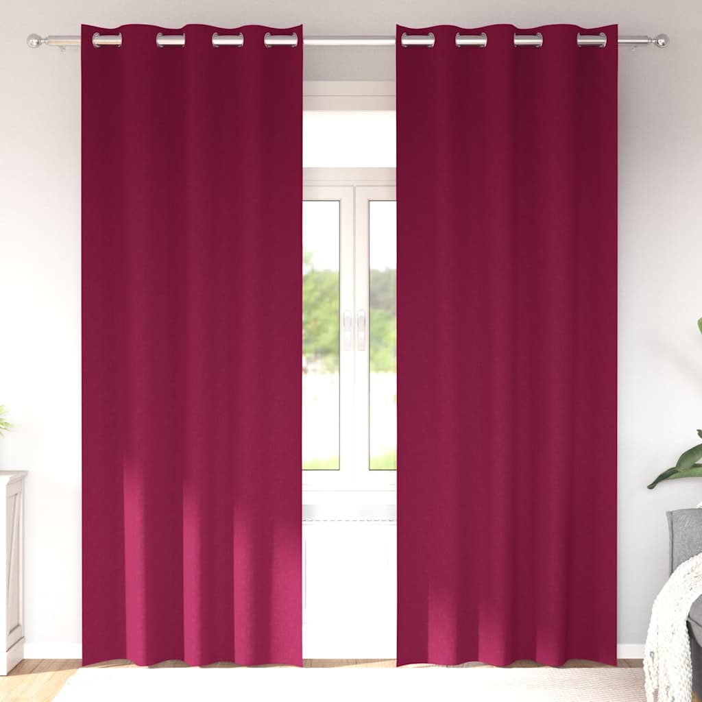 Mørklægningsgardiner med ringe 2 pcs Vinrød 225 x 140 cm