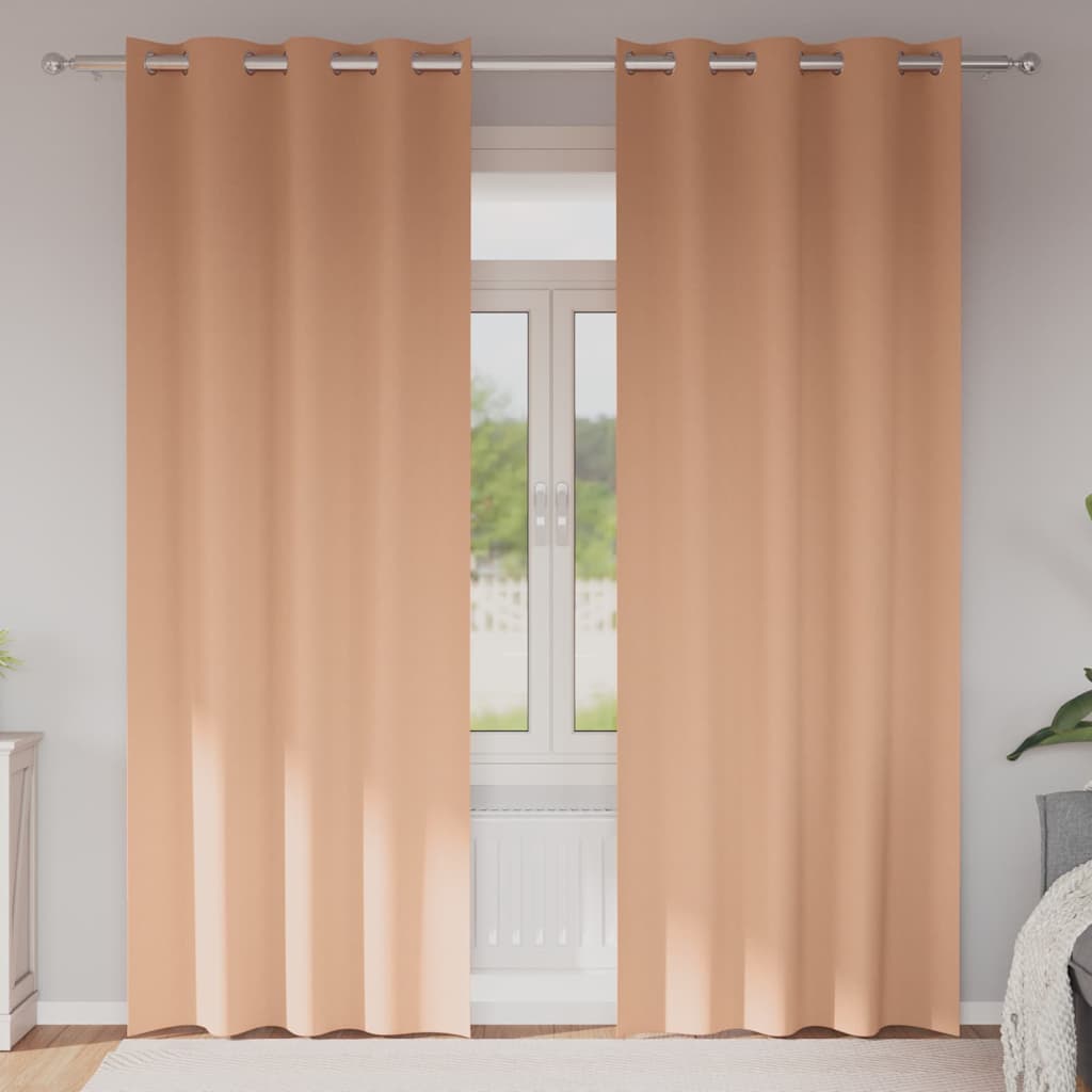 Mørklægningsgardiner med ringe 2 pcs Lys Brun 260 x 140 cm