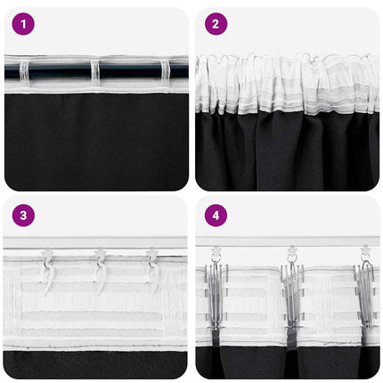 Mørklægningsgardiner med ringe 2 pcs Sort 245 x 140 cm