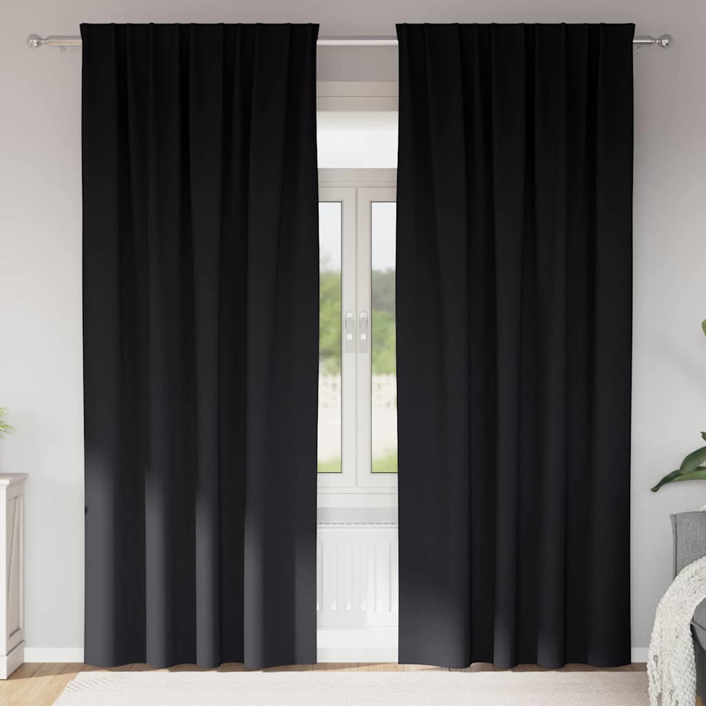 Mørklægningsgardiner med ringe 2 pcs Sort 260 x 140 cm