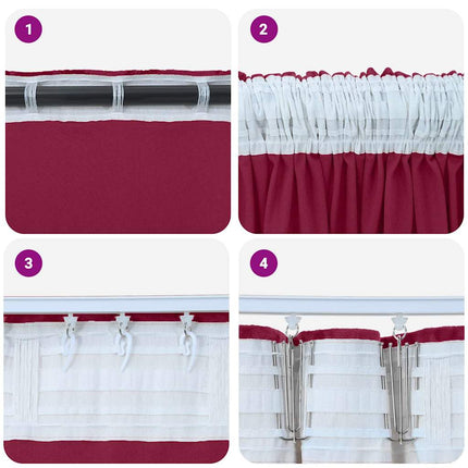 Velour Gardiner 2 stk. Vinrød 140 x 140 cm Fløjl