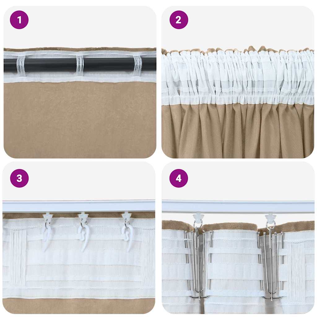 Velour Gardiner 2 pcs champagnefarvet 225 x 140 cm Fløjl