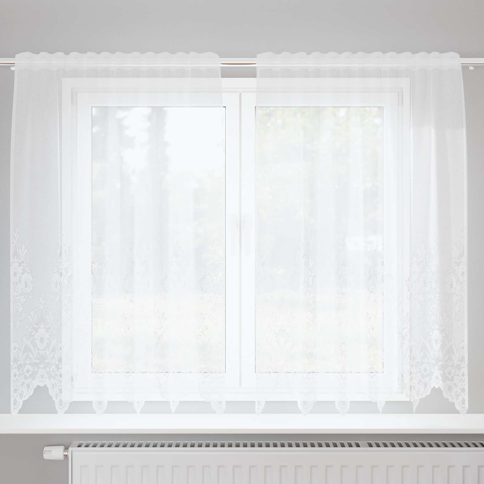 Lace Gardin med gardiner Blomstret Hvid 180 x 150 cm Polyester