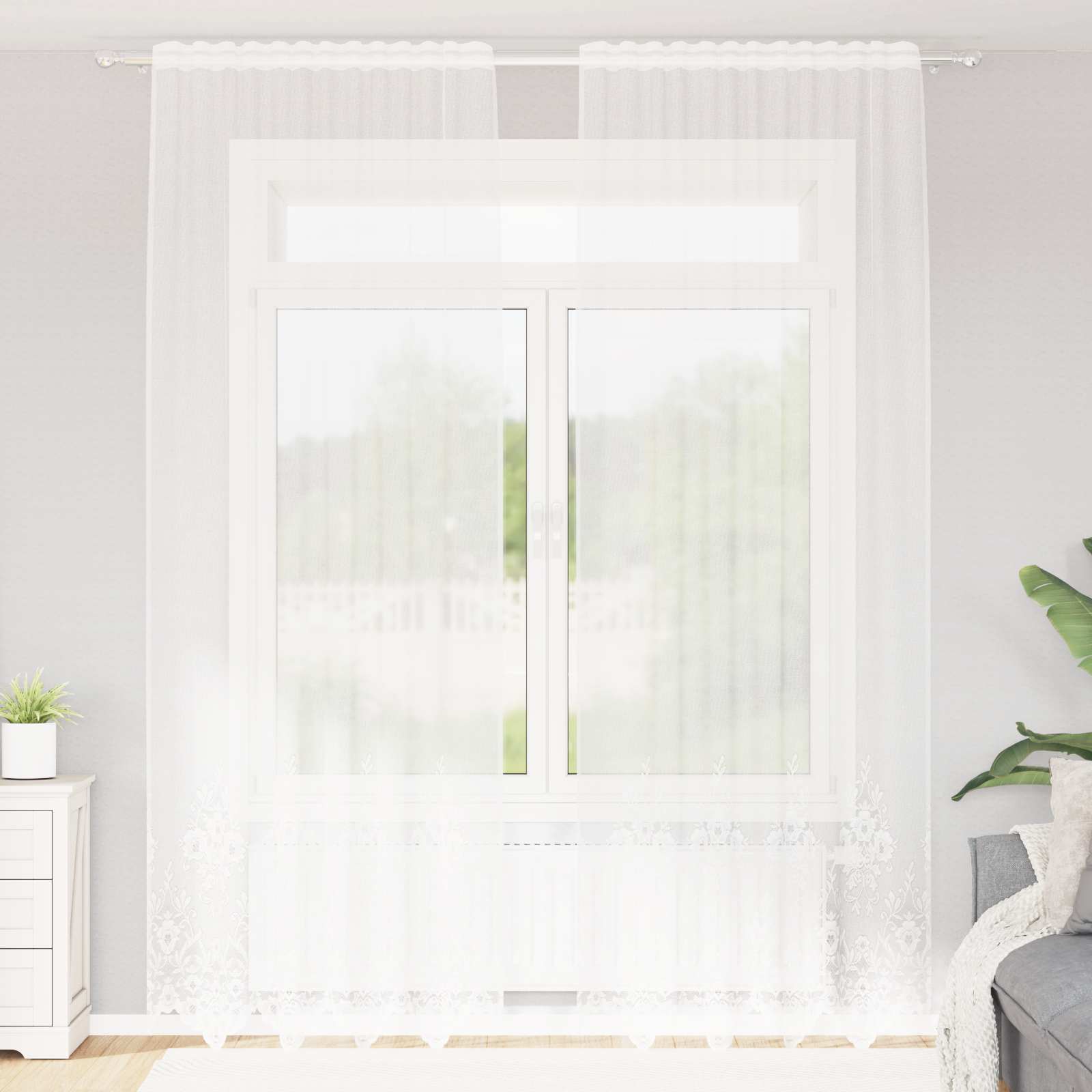 Lace Gardin med gardiner Blomstret Hvid 260 x 150 cm Polyester
