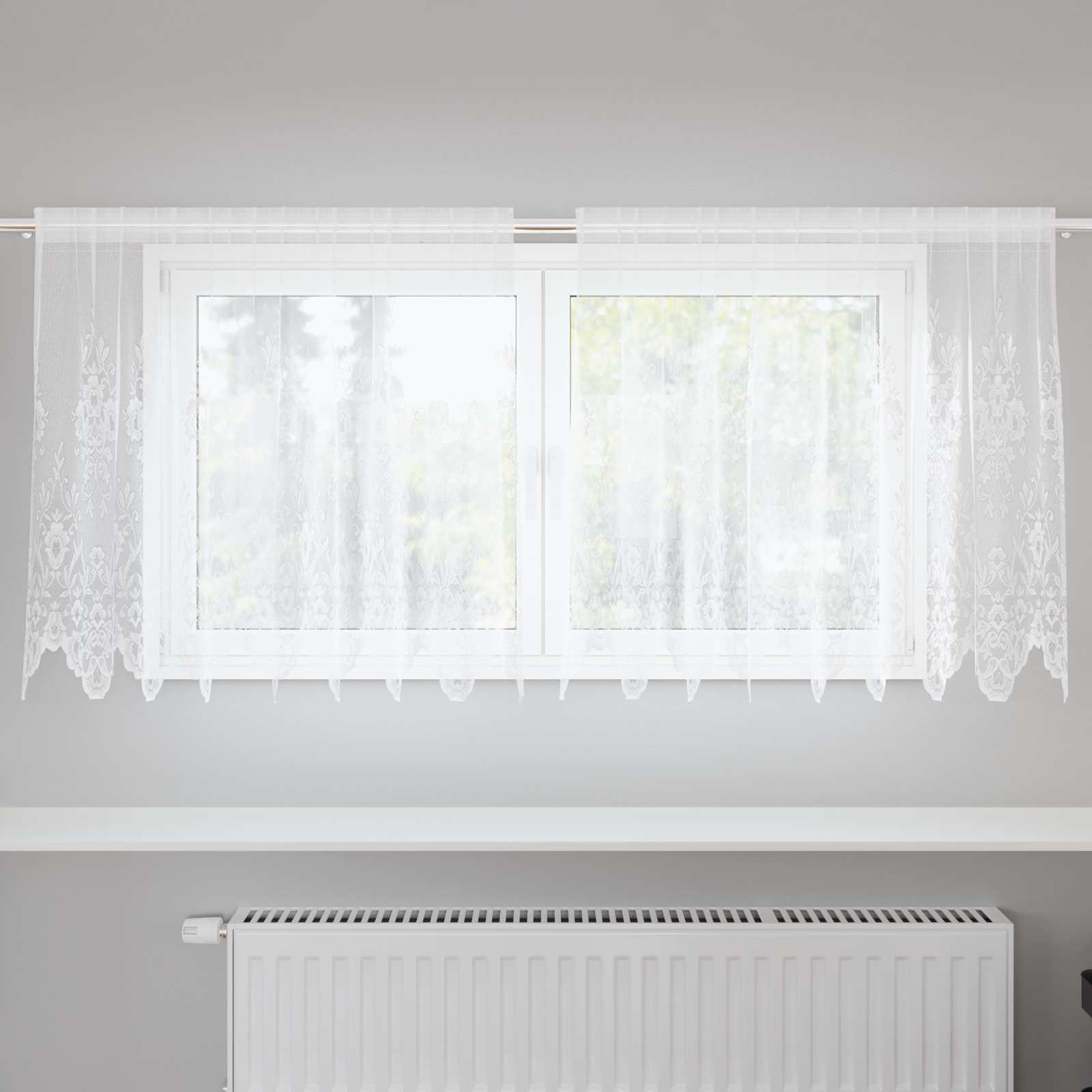 Lace Gardin med gardiner Blomstret Hvid 80 x 200 cm Polyester