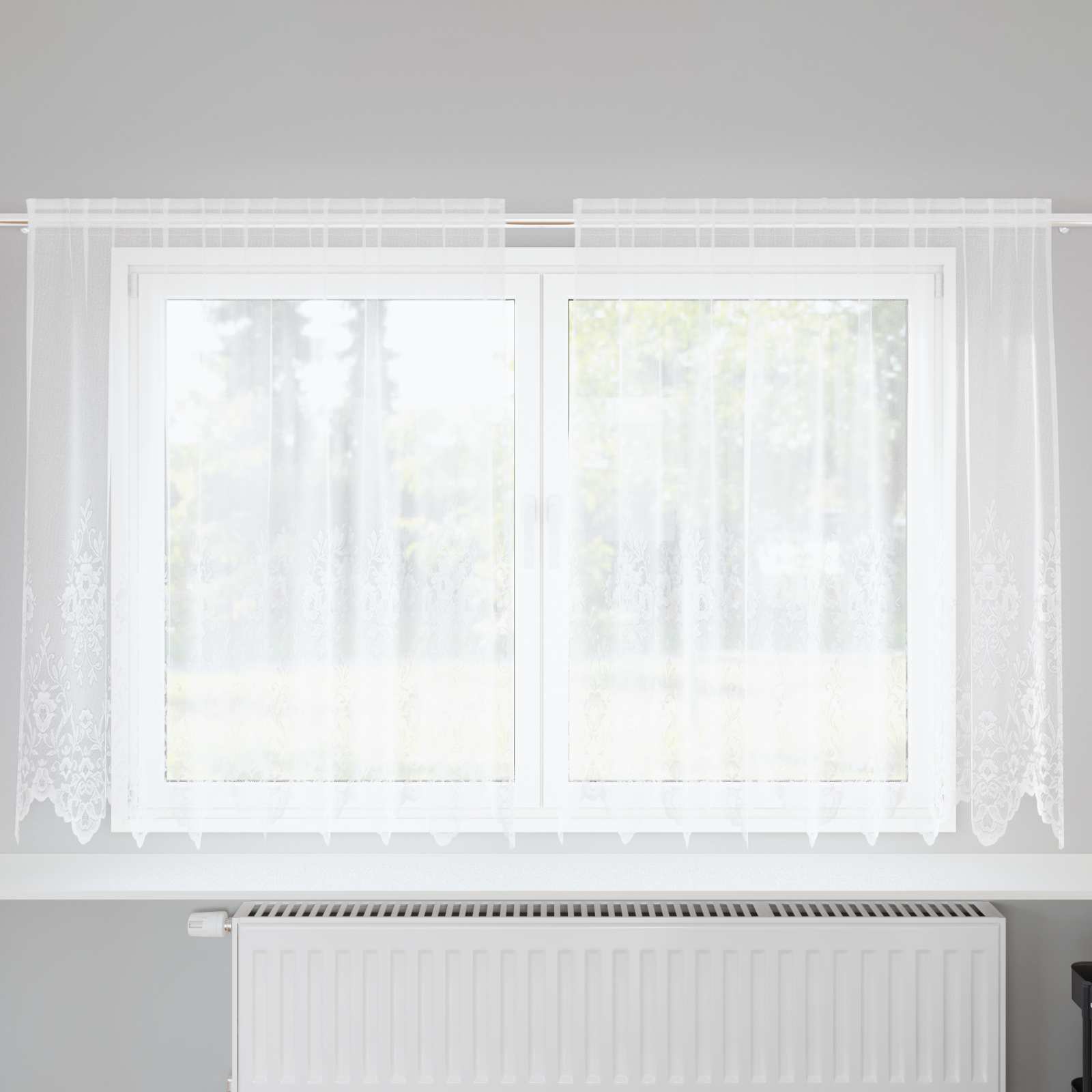 Lace Gardin med gardiner Blomstret Hvid 160 x 200 cm Polyester
