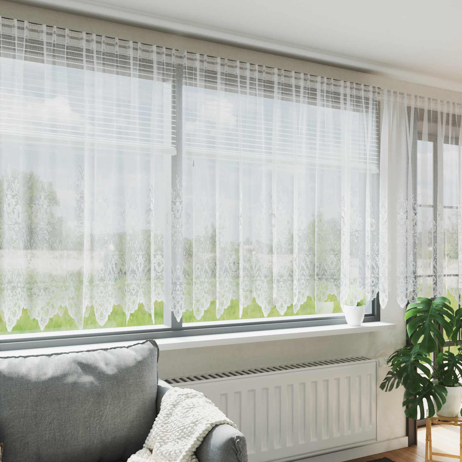 Lace Gardin med gardiner Blomstret Hvid 200 x 500 cm Polyester