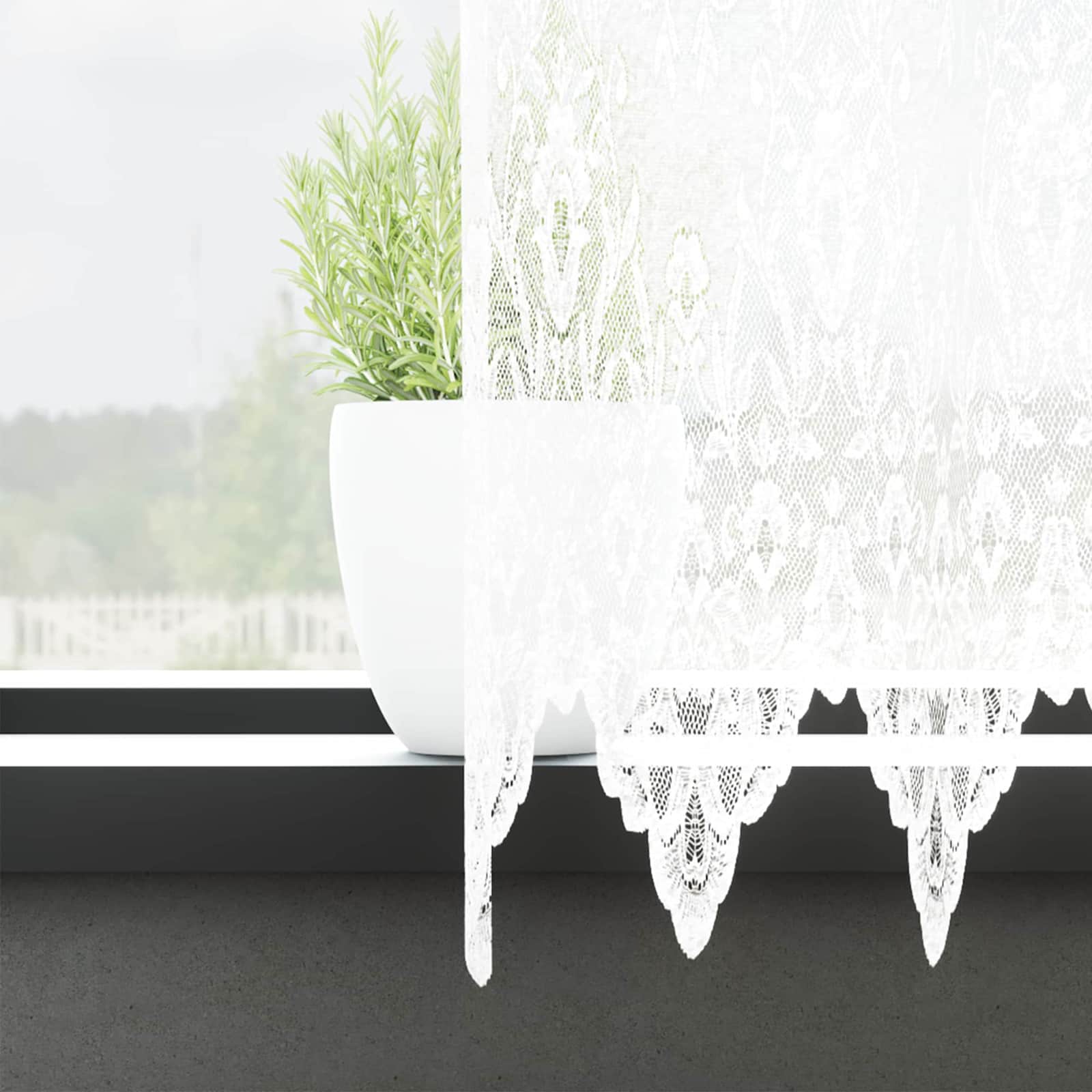 Lace Gardin med gardiner Blomstret Hvid 140 x 750 cm Polyester