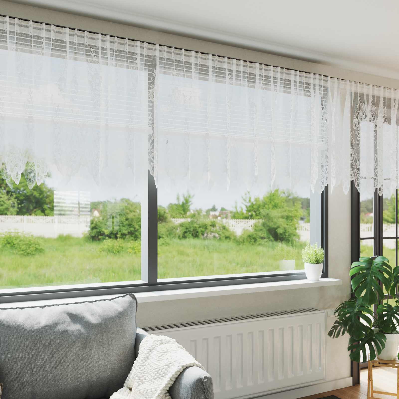 Lace Gardin med gardiner Blomstret Hvid 80 x 1200 cm Polyester