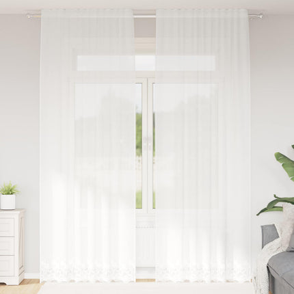 Lace Gardin med gardiner Blomstret Hvid 280 x 150 cm Polyester